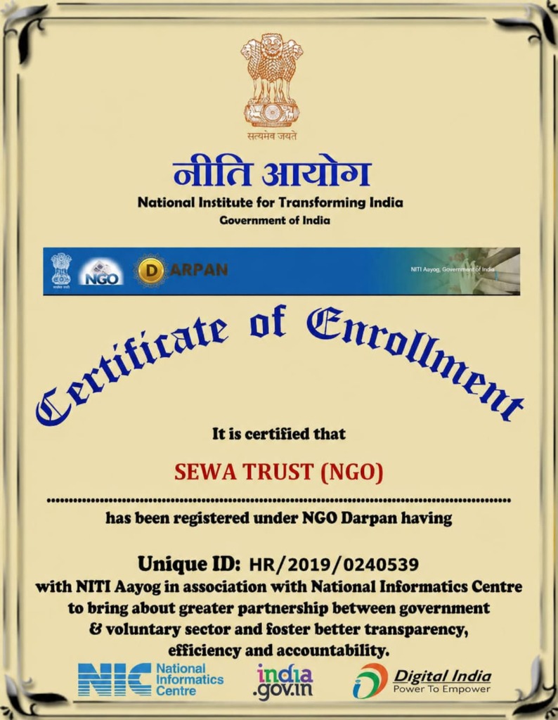 SEWA TRUST NGO Darpan Enrollment